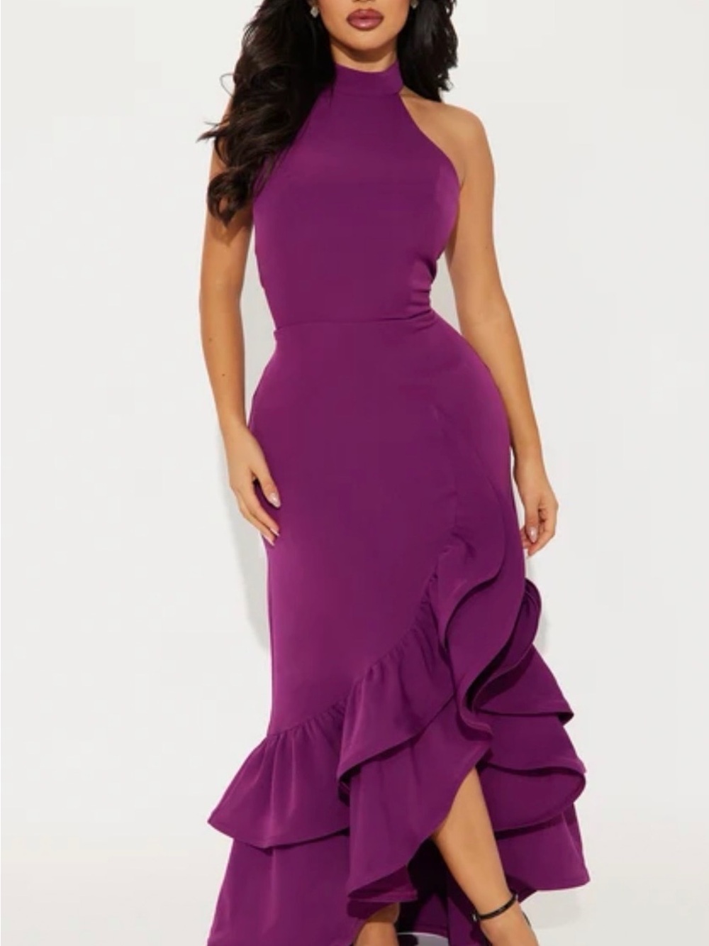 Fashion Nova Olivia Ruffle Plum Purple Sleeveless Maxi Dress NWT Glam